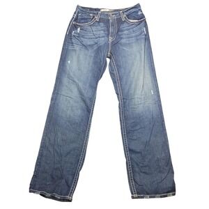BKE Seth Jeans Mens 36XL Blue Medium Wash Bootcut Denim Distressed Contrast